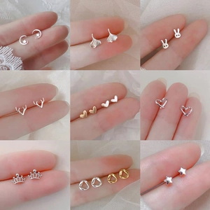 Minimalist 925 sterling silver earring collection with diverse cute geometric designs