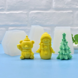 DIY silicone mold featuring cute Christmas bear, snowman, and pine tree shapes