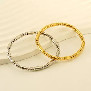 Bamboo Joint Bangle Bracelet Stainless Steel 18K Gold Plated Minimalist Versatile Fashion Jewelry For Women