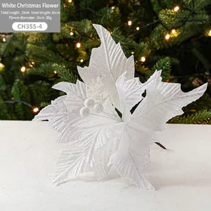 White and gold glitter artificial Christmas flower 29cm for DIY holiday home decor