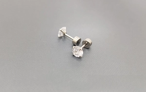 Macro shot of 316L stainless steel stud earrings with clear round cut diamonds