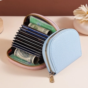 Litchi pattern leather shell-shaped accordion card holder with multi-slot storage