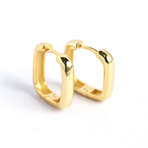 Minimalist square gold earrings with high-polish finish and rounded edges for women