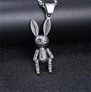 Mechanical rabbit pendant in silver stainless steel with matching link chain