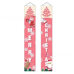 Détails des bannières de Noël roses avec motifs renne et bonhomme de neige pour porte