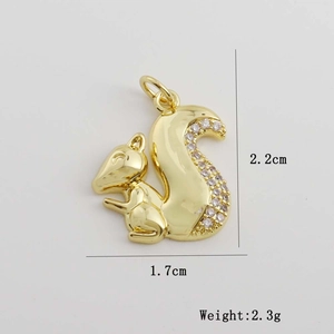 Macro shot of squirrel pendant with white zircons showing size 2.2cm by 1.7cm