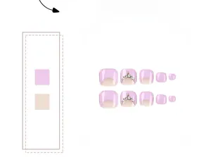 Detailed view of lilac French toe press-on nails with rhinestone crown and glitter