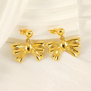 Bow Dangle Earrings 18K Gold Plated 304 Stainless Steel Elegant Simple Style Jewelry For Women Fashion Accessory