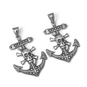 Pendentif vintage en acier inoxydable avec crâne et ancre pour collier de mode