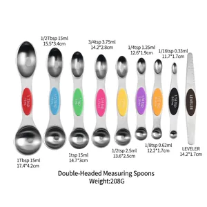 9-piece magnetic dual-sided stainless steel measuring spoon set with colorful silicone handles