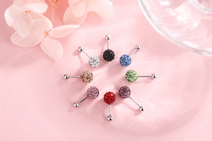 Selection of eight colorful S925 silver screw back stud earrings with full crystal pave balls