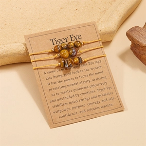Three-piece tiger eye bracelet set with round beads and irregular stone fragments
