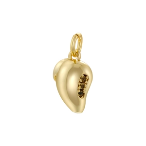 Detailed close-up of golden leaf pendant featuring sparkling brown inlaid gemstones