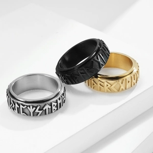 Nordic Viking rune stainless steel spinning rings in silver, gold and black finish