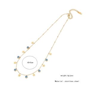 Detail showing 40+5cm length, 6g weight, and stainless steel material for evil eye necklace