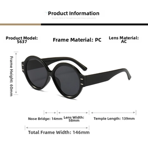 Especificaciones detalladas de tamaño y material para gafas de sol redondas de PC