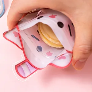 Cute cartoon self-sealing bags with bear and cat prints for snacks and jewelry packaging