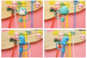 Cute silicone cartoon straw cover 8mm dustproof plug reusable drink topper for cups