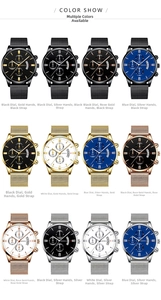 Detailed overview of fashion men's watches with calendar dials and mesh stainless steel bands