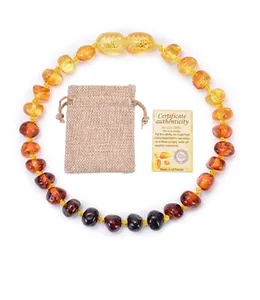 Natural Baltic amber baby bracelet set with linen pouch and authenticity certificate