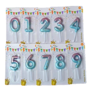 Galaxy gradient blue-purple birthday candles 0-9 set with golden glitter accents