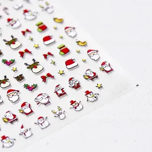 Stickers à ongles de Noël 3D en relief avec motifs Père Noël et renne, modèle to-901