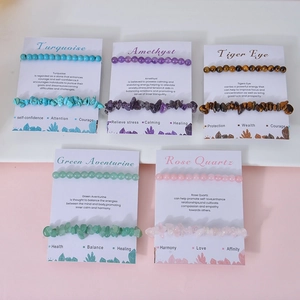 Double-layer natural crystal bead and gemstone chip stretch bracelets set for women