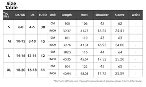 Tableau des tailles détaillé pour manteau en peluche femme avec mesures UK, US et EU