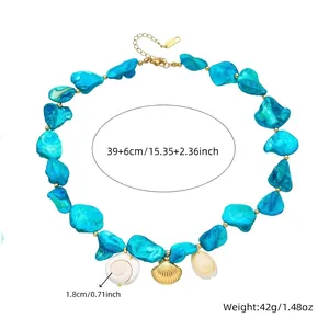 Blue shell and pearl jewelry set for beach vacation including 39cm necklace and shell pendant