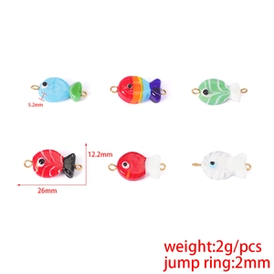 Handmade colorful glass fish beads set with gold jump rings for DIY jewelry making