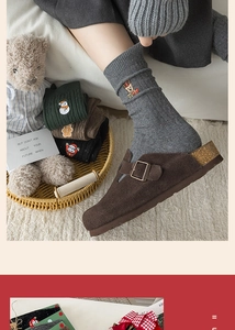 Close-up of Christmas crew socks with reindeer embroidery and warm knit textures