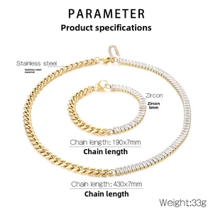 Detail view of mixed gold Cuban link and white zircon tennis chain jewelry set
