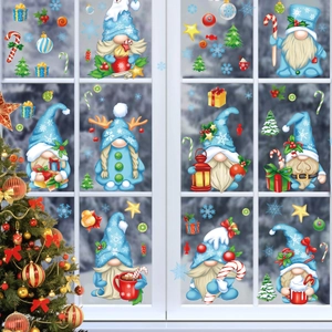 Blue gnome Santa Claus static window stickers for Christmas party glass decoration