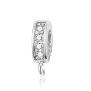 Close-up of silver-plated pendant bail connector with four micro-pave white zircons