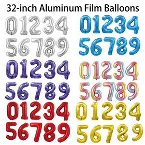 32-inch aluminum foil number balloons in various metallic colors for birthday decorations