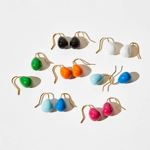 Colorful macaron teardrop hook earrings set in glossy enamel finish with gold metal hooks