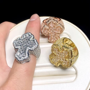 Hip hop style cross ring with sparkling cubic zirconia in silver, gold and rose gold