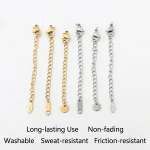 Stainless Steel Jewelry Extender Chain With Lobster Clasp Heart Round Waterdrop Tags For DIY Necklace Bracelet Making
