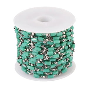 Roll of turquoise stone beads and silver stainless steel chain for DIY jewelry making