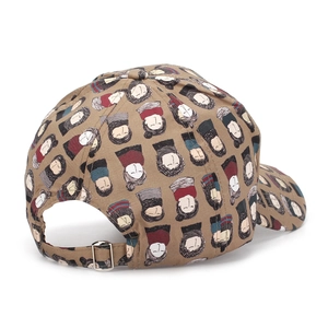 Khaki baseball cap with cartoon female pattern and adjustable silver metal back buckle