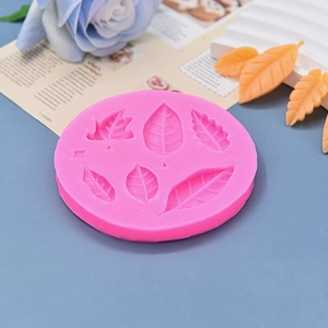 Pink silicone leaf mold with 6 cavities for fondant chocolate cake decoration