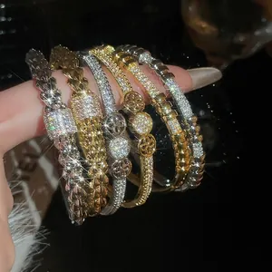 18K gold plated bangle set with zircon studs and glittering pavé crystals for women