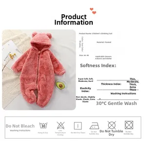 Détails de la barboteuse rose pour bébé avec tableau des tailles et entretien