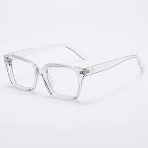 Transparent square frame glasses with light TR90 material and stylish metal stud accents