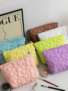 Beauty Case Trapuntato Fiori Grande Capacità Borsa Trucco Portatile Viaggio Organizzatore Cosmetici Zip Floreale Poliestere