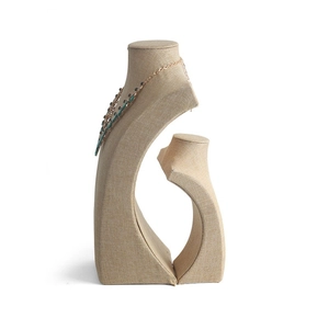Linen bust necklace display stands for jewelry showcasing in varied heights