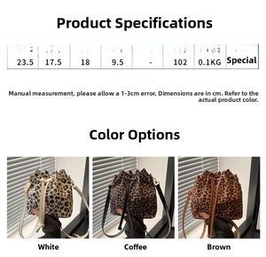 Detailed dimension chart showing size parameters of the drawstring crossbody bucket bag
