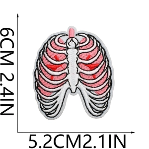 Detailed view of pink lung and rib cage embroidery patch with 6cm height dimension lines