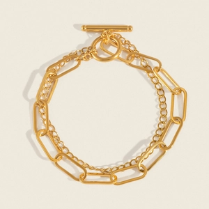 Double-layered 18K gold plated titanium chain bracelet with elegant T-bar toggle closure