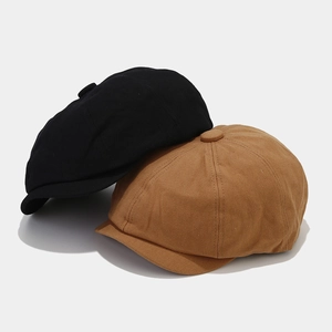 Classic retro newsboy caps in black and brown high-density cotton for a vintage street style